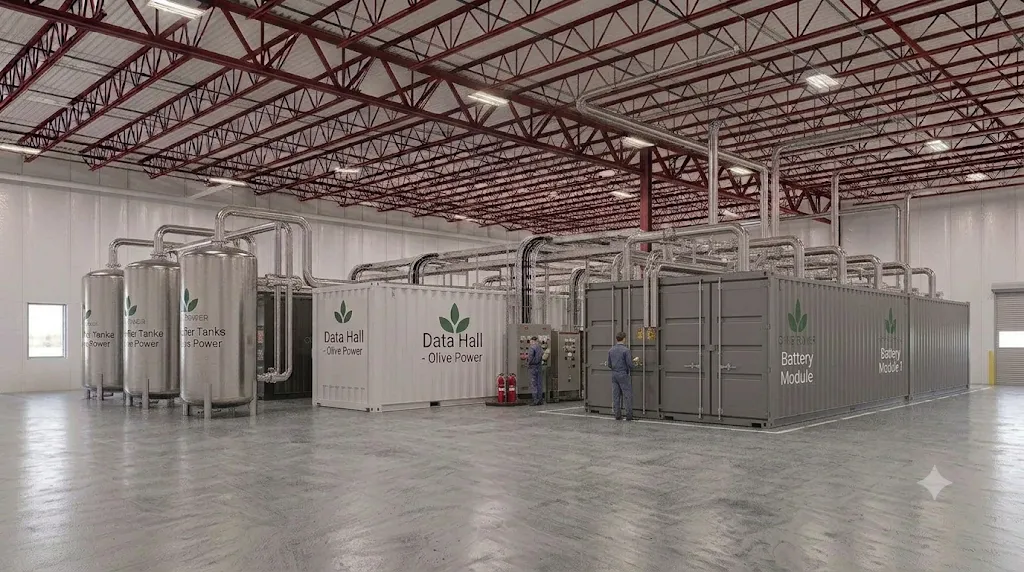 Render: Olive Power data hall and battery modules