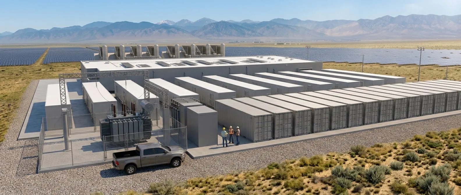 Render: containerized compute nodes, transformer and solar on one site